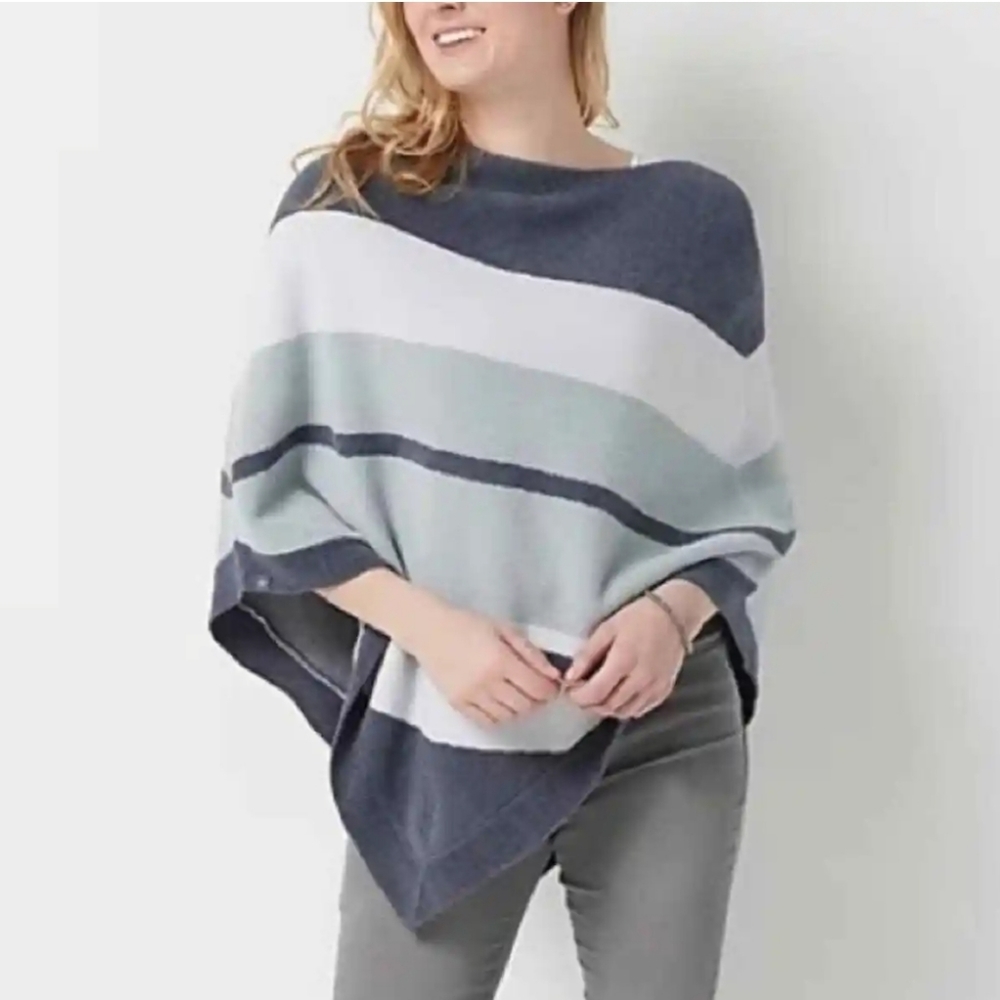 Barefoot Dreams CozyChic Ultra Lite Striped Poncho - One Size Plus - Picture 1 of 7